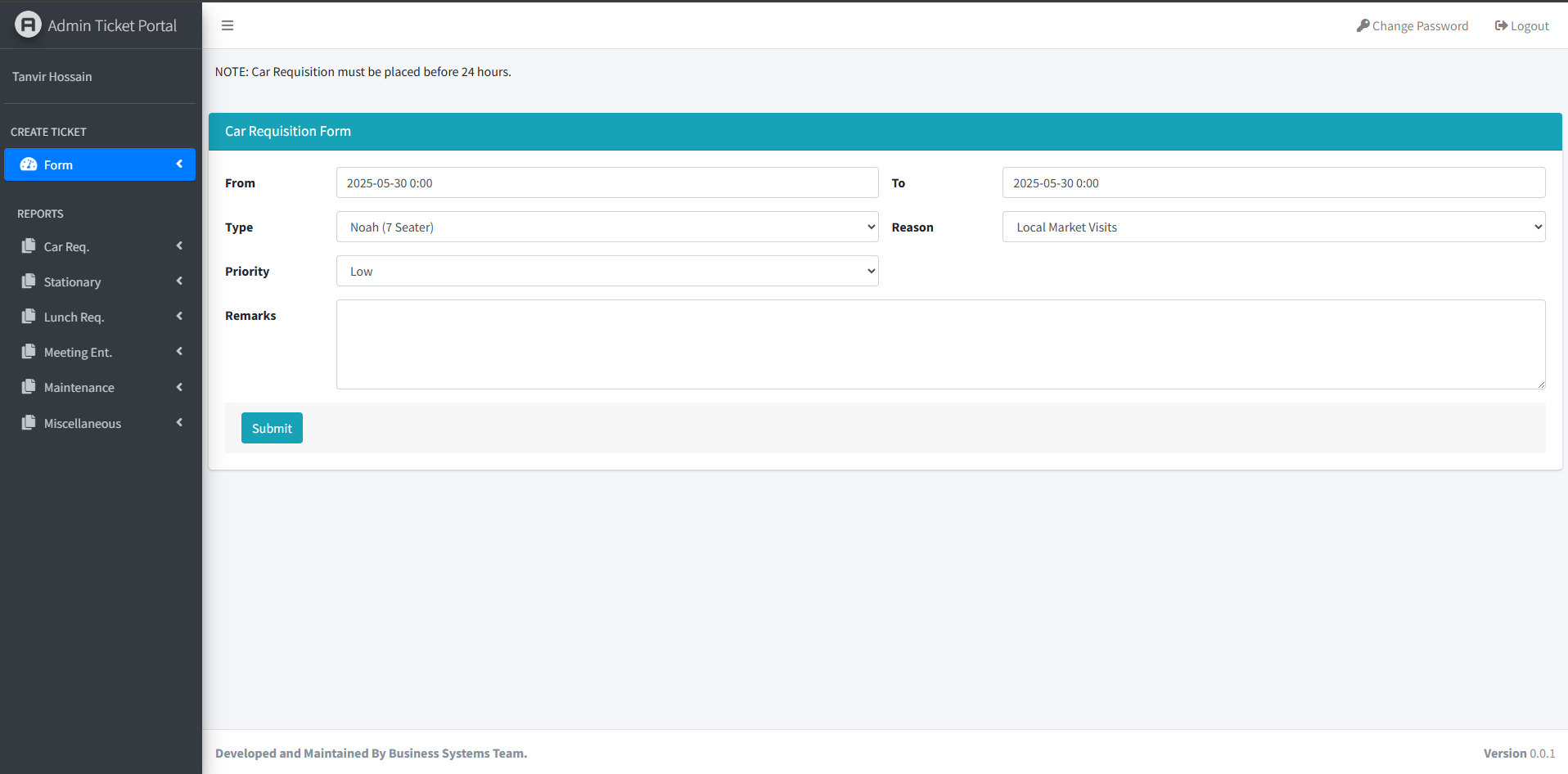 Admin Ticket Old